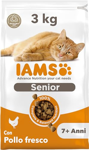 IAMS Senior Katzenfutter trocken mit Huhn - Trockenfutter für ältere Katzen ab 7 Jahren, 3 kg