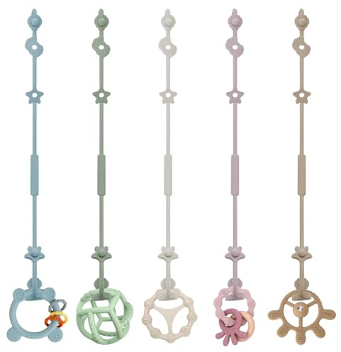 DOUUCO 5er Silikon-Schnullerkette mit verstellbarem Clip, BPA-frei | Flexibles Silikonmaterial, verstellbarer Verschluss, geeignet für Kinderwagen, Hochstuhl & Babyflasche, sicheres Babyspielzeu