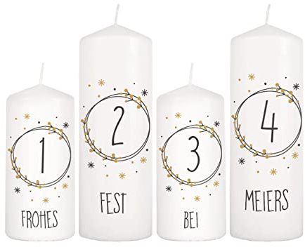Herz & Heim® Adventskerzen Set mit Aufdruck - 4 Stück - Einzigartige Dekorationsidee für Ihren Adventskranz oder das Adventsgesteck Modern