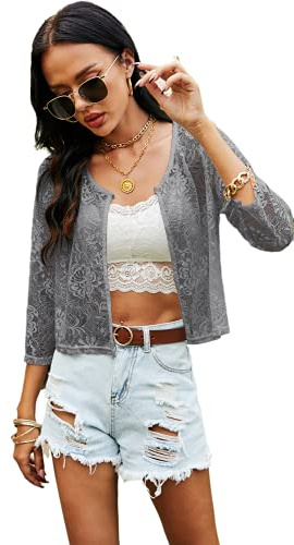 Ietaoo Bolero Damen Spitzen Bolerojacke Shrug Sommer 3/4 Ärmel Schulterjacke Strickjacke Kurz Cardigan