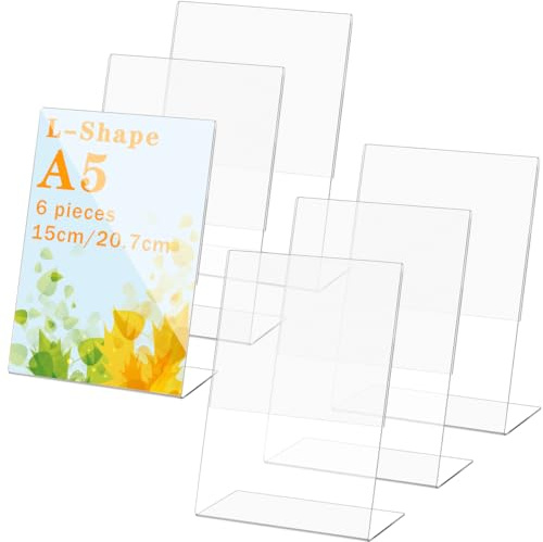 OctBird A5 Tischaufsteller Schrä,6 Stück Acryl Tischaufsteller Schräg,Glasklar L- Ständer,Menü Display Halter Ständer Tischaufsteller,Transparenter Tischaufsteller aus Kunststoff für Restaurant Theke