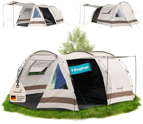 Skandika Kambo Tunnelzelt für 6 Personen | XL Familienzelt für Camping, 2 m Stehhöhe, Dunkle Schlafkabine, wasserdicht, 3000 mm Wassersäule, Sonnendach | großes Campingzelt, Festival Zelt für 6 Mann