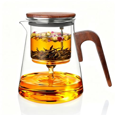 ZENS Magic Teekanne Glas mit Sieb, Teezubereiter für Losen Tee mit Magnet Sauger-Deckel, Tea Maker for Tee Zubereitung, Teapot Griff aus Walnussholz, Teeliebhaber Geschenke