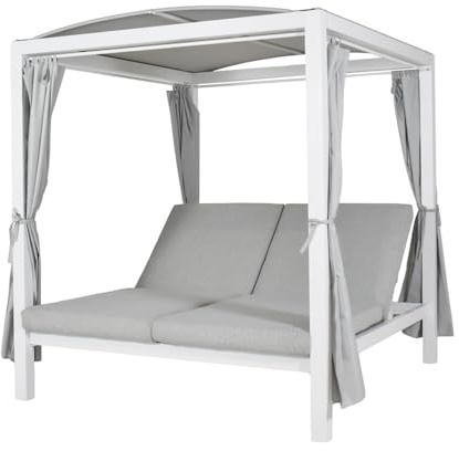 Home Deluxe - Sonnenliege - Lyon inkl. Abdeckung, Maße: ca. 208 x 188 x 207 cm, Farbe: Weiß, Loungebett für 2 Personen, inkl. Vorhänge und Sonnendach I Gartenliege Doppelliege Gartenliege
