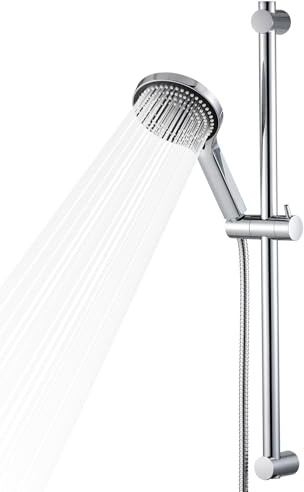 OFFO Duschstange mit Brause 70cm,Duschkopf mit Schlauch und Halterung,Duschkopf mit 6 Strahlarte, und 1,6 m Schlauch, Verstellbarem 680mm Brausestangenset, Chrom