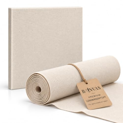BANVAS Premium Leinwandstoff Baumwolle 280 g/m² – Ungrundierte, reißfeste Künstlerleinwand 160 cm × 5 m - 100% Raw Cotton Leinwandstoff - Maluntergrund für Acryl, Öl & Mixed Media