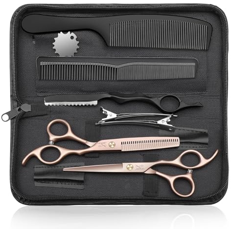 JASON Friseurscheren Set Profi - Haarschneideschere&Effilierschere 6.5 Haarschere Friseurschere für Friseur/Anfänger, Roségold