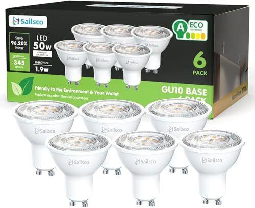 sailsco Energieklasse A GU10 LED Warmweiss Lampe,1.9W 345LM 2700K Warmweiß GU 10 Spot Energiesparlampe,50W Glühbirne Ersetzt,36° Abstrahlwinkel G10 Leuchtmittel,Nicht Dimmbar,6 Stück