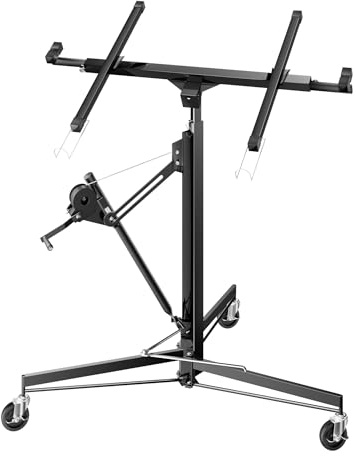 Wiltec XXL Plattenheber bis max. 68 kg, Höhe 140-350 cm, max. Breite 2,90 m, Trockenbau Montagehilfe 1-Mann-Bedienung, 3 Räder mit Feststellbremse, schwarz