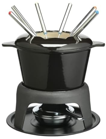 MasterClass Fondue-Set aus Gusseisen für Schokolade, Käse, Fleisch, 21 x 18 cm, schwarz