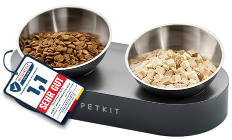 PETKIT CYBERTAIL Katzen Erhöhte Schüssel Edelstahl, Gekippter Hund Katzen Erhöhte Futternäpfe Lebensmittelqualität, rutschfeste No Spill Haustier Fütterungsschalen für Katzen und Kleine Hunde