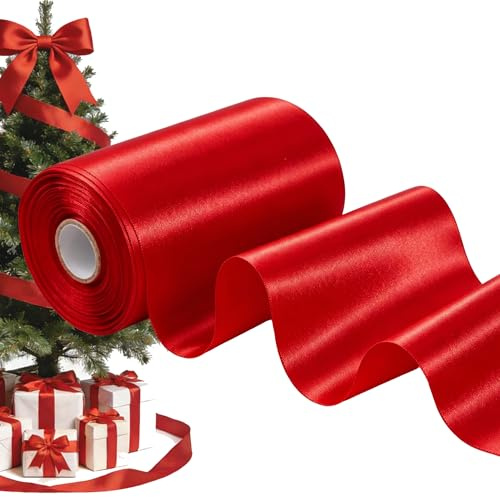 TONIFUL Breit Satinband Farbiges Stoffband für Geschenkband Öffnen des Schleifen Große Öffnung der Bänder Den Stuhl Hochzeit Party Dekoration Valentinstag Weihnachten-Rot 10cm x 20m