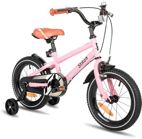 STITCH Kinderfahrrad 14/16/18/20 Zoll für Mädchen und Jungen im Alter von 3 bis 13 Jahren, 14/16/18/20 Zoll Kinderfahrrad mit Stützrädern (rosa, beige, blau, Silber, grün)