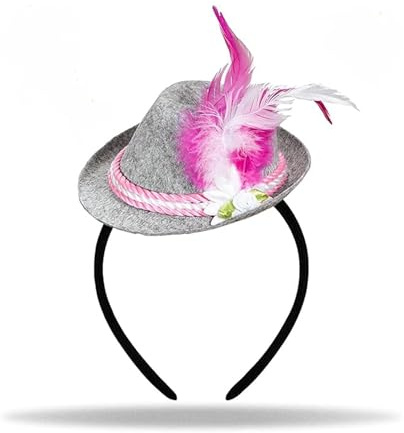 Hatstar Mini Seppelhut mit Haarreif, Miniatur Trachtenhut mit Feder in Rosa, Kostüm Accessoire zum Oktoberfest Outfit für Damen und Herren