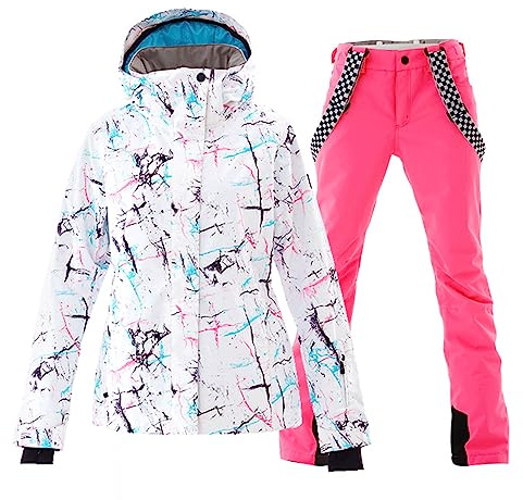 ALSOGO Damen Skianzug Schneeanzug Winddicht Wasserdicht Skifahren Snowboardjacke Trägerhose Set Zum Skifahren Snowboarden Klettern