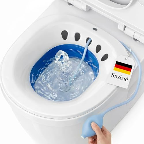 DEANIC Sitzbad für Toilette Faltbares Sitzbadewanne für Hämorrhoiden, Sitzbadewanne Erwachsene für Postpartale Betreuung und ältere Menschen, Aufhängbar Sitz Bath mit Handspülpumpe (Blau)