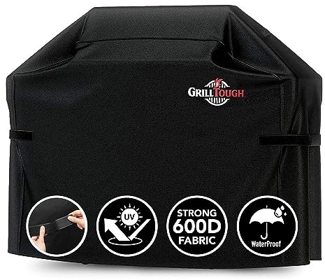 GrillTough Hochleistungs-Grillabdeckung für Außengrills – Wasserdicht, wetterbeständig, UV- und lichtbeständig mit verstellbaren Riemen – Gasgrillabdeckung für Weber, Charbroil (132L x 66W x 109H cm)