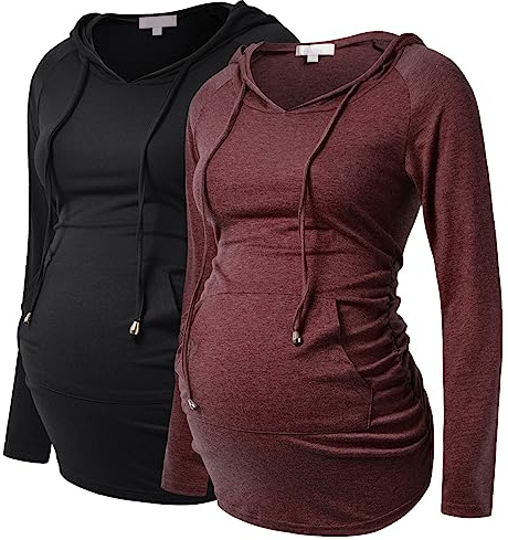 Bhome Umstands-Kapuzenpullover, langärmelig, lässiges Oberteil, Basic-T-Shirt, Layering-Sweatshirt