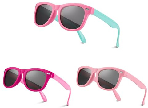 MOKIDO 3er-Pack Sonnenbrille, Polarisierte UV-Schutz, Silikon Rahmen, Eckig, Retro Vintage, Navigator-Sonnenbrille