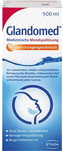 Glandomed medizinische Mundspülung: Gegen Entzündungen der Schleimhaut im Mund, Mukositis, Geschmack Orange, 1 x 500 ml