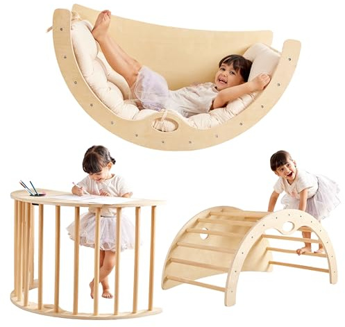 Teedum Montessori Kletterbogen mit Kissen, Motorikspielzeug für Kinder 1-6 Jahre, Kletterdreieck mit Schreibtisch-Funktion