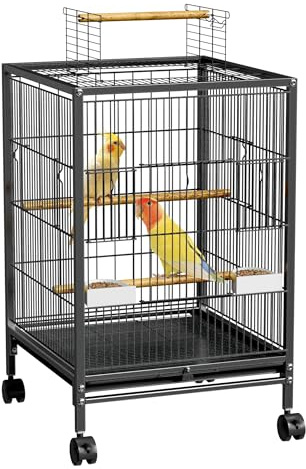 FIVMEN Vogelkäfig Wellensittich Käfig Groß Vogelvoliere Papageienkäfig Wellensittichkäfig mit Futternapf und Holzstangen Vogelbauer Vogelhaus für Kanarien Nymphensittiche Fink, 46x46x66 cm