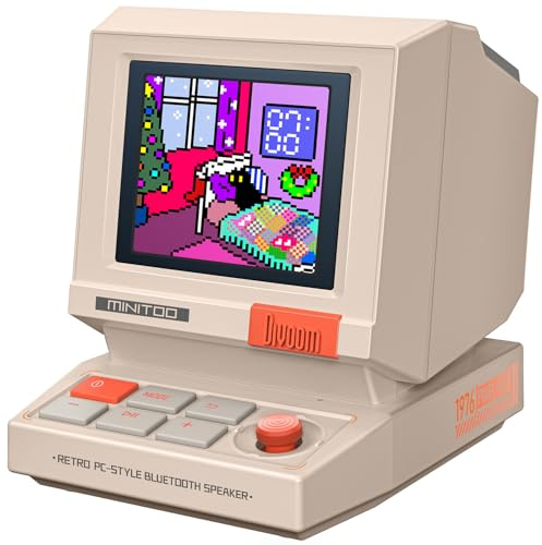 Divoom MiniToo Retro PC-Bluetooth-Lautsprecher mit Pixel-Display, DIY Pixelmotiven, Bluetooth & USB-Audio, Wecker mit weißem Rauschen – für Schreibtisch, Büro, Gaming, auch als Geschenk geeignet