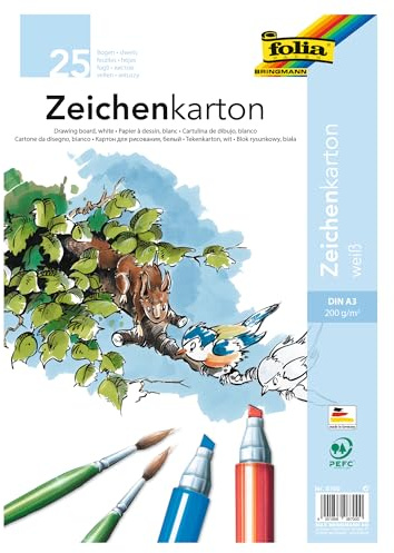 folia 8700 - Zeichenkarton, 200 g/qm, DIN A3, 25 Blatt, weiß - Zeichenpapier für vielfältige kreative Ideen