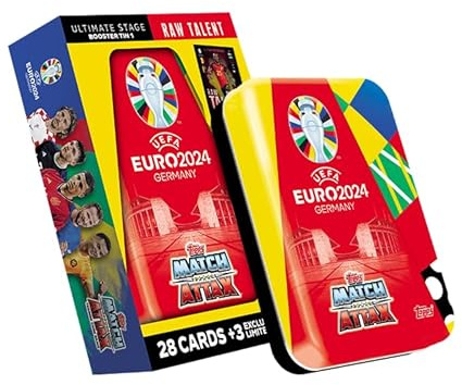 Topps Official Euro 2024 Match Attax - Booster Tin - Raw Talent - enthält 28 Euro 2024 Match Attax Karten Plus 3 Exklusive Raw Talent Limited Edition Karten!