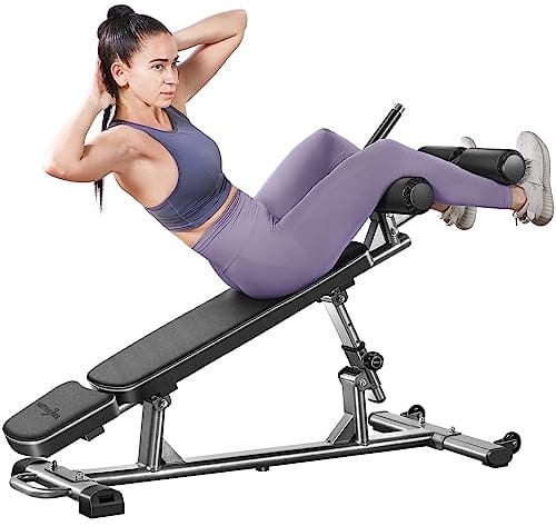 BODY RHYTHM Professionelle Sit-Up-Bank mit 4 verstellbaren Höhen und umgekehrtem Crunch-Griff, verstellbarer Hantelbank und flachem, neigbarem und ablegendem Bankdrücken, tolles Krafttraining,