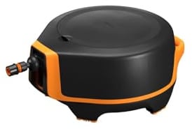 Fiskars Waterwheel XL, All-Inclusive-Bewässerungs-Set | 25 m Gesamtreichweite, Automatisches Einziehen, Universal-Hahnverbinder, Schwarz/Orange, X-series, 1067549