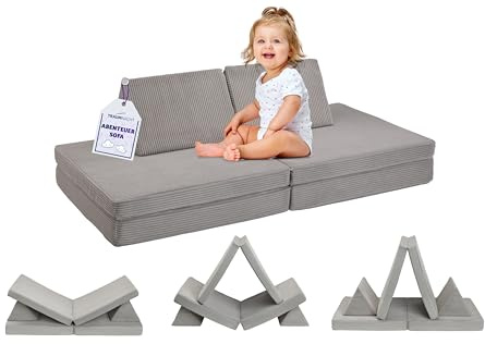 Traumnacht Abenteuer Sofa mit kuscheligem Bezug aus hochwertigem Kord Gewebe, waschbar, 81,5 x 81,5 x 12 cm, steingrau, produziert nach deutschem Qualitätsstandard