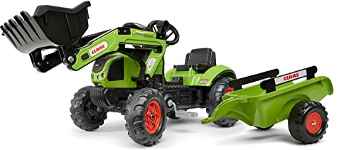 Falk Claas Kinder-Baggerlader mit Anhänger & Hupe I Pedaltraktor Arion 410 Replik I ab 2 Jahren I Outdoor Spielzeug für Jungen & Mädchen