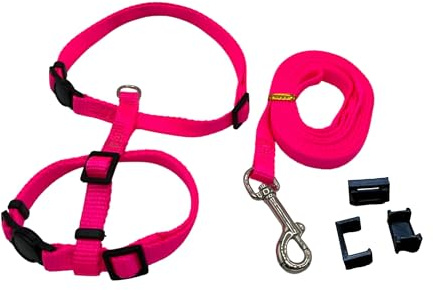 4 in 1 Katzengeschirr - Katzengeschirr für Tracker/Spaziergänge, Halsband mit/ohne Sicherheitsverschluss (Pink, L (3.5-8kg))