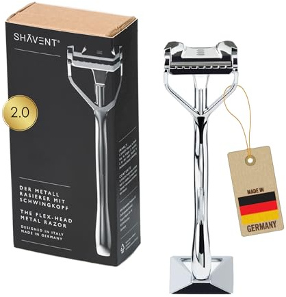 Neu: SHAVENT Original 2.0 Schwingkopf-Rasierer, Nassrasierer für Herren, Metallrasierer für den ganzen Körper, Kopf, günstige Klingen, plastikfrei & langlebig, Made in DE (2.0 Magnetischer Kopf)