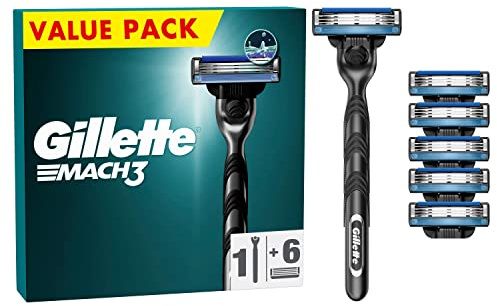 Gillette Mach3 Nassrasierer Herren, Rasierer + 6 Rasierklingen mit 3-fach Klinge, Geschenk für Männer