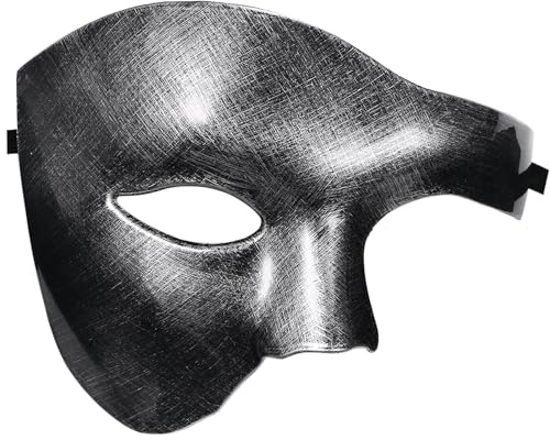 JewelryWe Maskerade Maske Halbgesichtsmaske Herren: Silbergrau Phantom der Oper Venezianische Masken Halbmaske Männer Retro Augenmaske Gesichtsmaske für Karneval Halloween Kostüm Cosplay Party