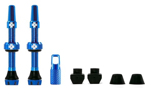 Muc-Off Blaue Presta Tubeless Ventile, 44 mm - Hochwertige Anti-Leck Fahrradventile mit integriertem Werkzeug zum Entfernen des Ventilkerns