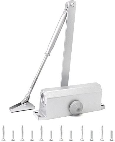 QWORK® Automatischer Türschließer, Türschließer Automatischer Hydraulik, mit Feststellfunktion, für Innentür & Außentür, 40-60kg,Silber