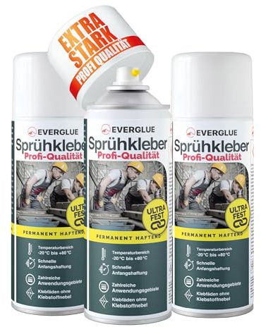 EVERGLUE Sprühkleber mit variablem Sprühkopf Ventil 400ml Aerosol (3x Sprühkleber mit variablem Sprühkopf)…