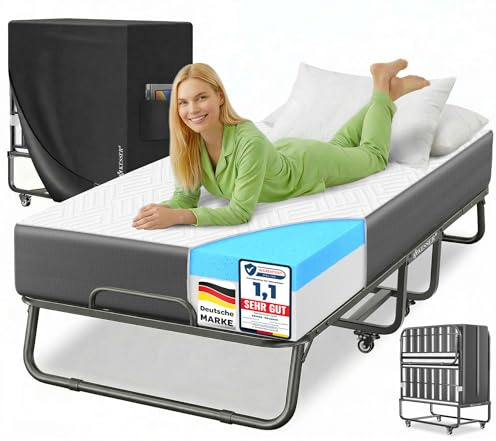 KESSER® Klappbett 200x90cm Gästebett inkl. Matratze aus Memory-Schaum & Rollen | faltbares Reisebett mit Metallrahmen für Erwachsene belastbar bis 250kg | Metallbett mit Schaumstoffmatratze & Cover