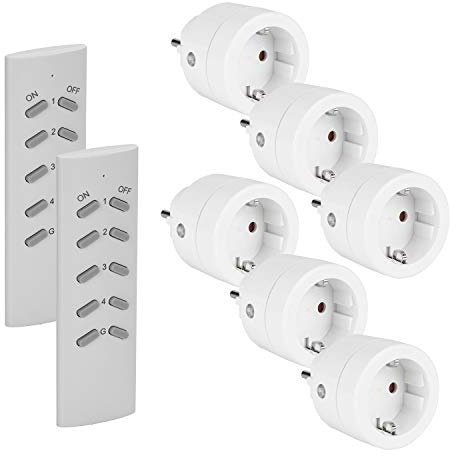 Funksteckdosen mit Fernbedienung,3680 Watt Funksteckdose,Programmierbar Schaltbare Steckdose,6 Steckdosen mit 2 Fernbedienung,für Innen Weihnachtsschmuck und Haushaltsgeräte,Weiß