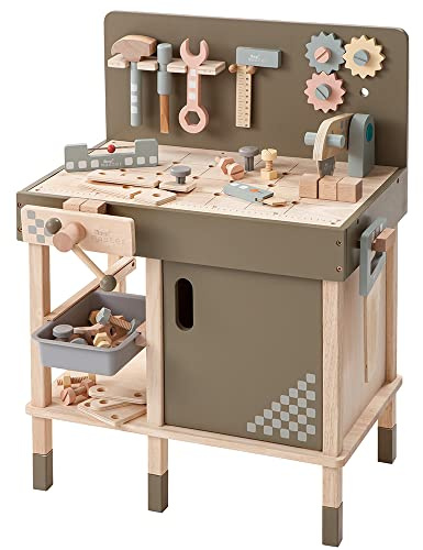howa Werkbank für Kinder aus Holz Kinderwerkbank mit 47 TLG. Zubehör 4905 | Spielzeugwerkbank mit 8 Spielwerkzeugen & 40 tlg. Zubehörset, große massive Arbeitsplatte mit Schraubstock und Kappsäge