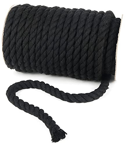 tenn well 10 mm Baumwollseil, 15 m dick, Multifunktionales Bastelseil für Makramee-Stricken, Wandbehänge, DIY Handwerk und Dekoration (Schwarz)