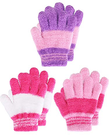 Geyoga 3 Paar Kinder Strickhandschuhe Winter Warme Vollfinger Handschuhe