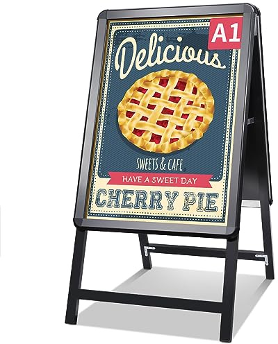 Newzealkids Kundenstopper A1 beidseitig Plakatständer, Double Sided Display A-Board Poster Stand Sign Holder for Advertising, Black Coated Steel Metal Boards