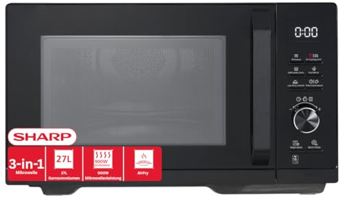 Sharp RCA271TB 5-in-1 Airfry-Mikrowelle 900W, Grill 1000 W, Heißluft & AirFry-Funktion, Konvektion 2100W, 27 L, 28 Autom.pr., Gewicht und zeitgesteuertes Auftauen, Schwarz