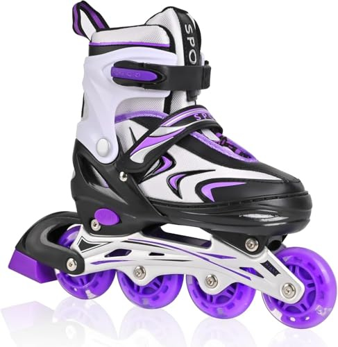 DUZSKJ Einstellbare Kinder Inline-Skates für Jungen Mädchen Kind, Kinder Roller Inline-Skates für Mädchen Jungen Jugend kleine Kinder Indoor Outdoor Spielen (Schwarz Violett, M)