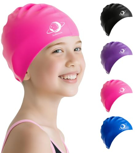 Xcdhemde Badekappe Kinder, Badehaube Kinder Silikon,Schwimmhaube Wasserdicht, Anti-Rutsch Schwimmhaube, Bequem und Weich Schwimmkappe für Jungen und Mädchen