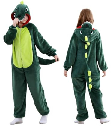 Unsoprstvs Schlafanzug Kinder – Weiches Dinosaurier Kostüm Pyjama mit Kapuze für Jungen & Mädchen (2-12 Jahre) | Perfekt für Fasching, Karneval & Schlafpartys